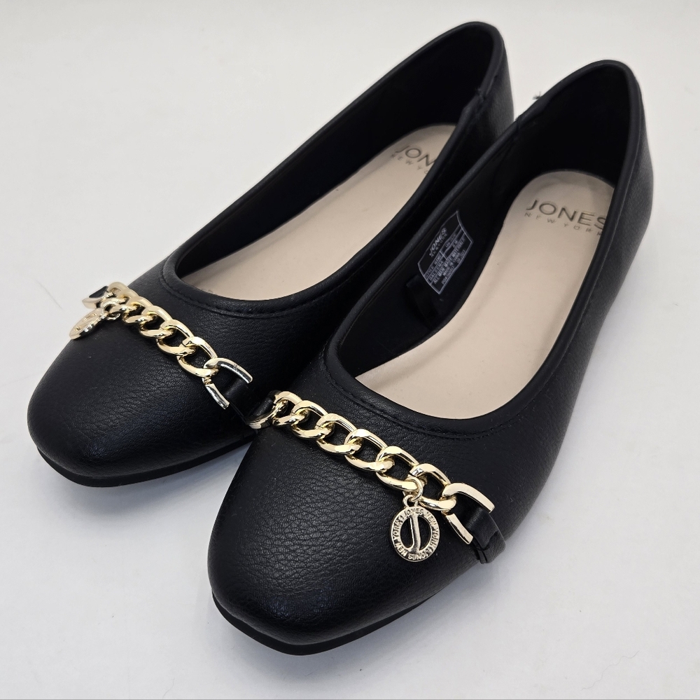 Jones New York Baleena Flats Slip-On Women's Shoes 8 M Gold Accent Event Classy